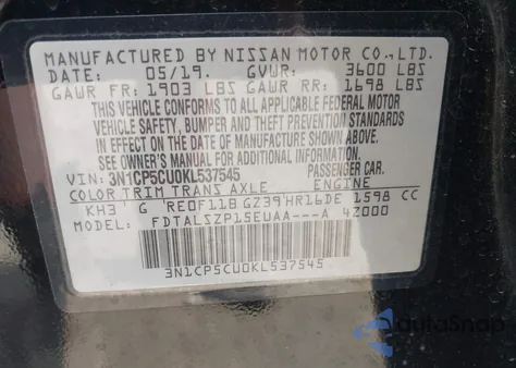 2019 Nissan Kicks Sv z USA, uszkodzony, nr VIN 3N1CP5CU0KL537545